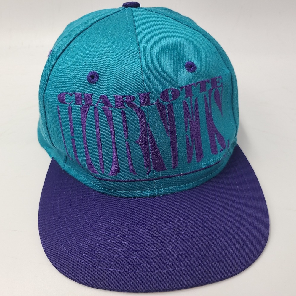 Vintage Charlotte Hornets Hat Snapback Logo 7 Blue Purple 90s NBA Casual Wear